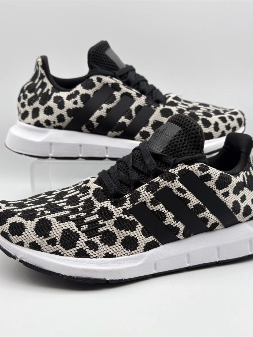 adidas Women's Black & White Leopard Knit Sneakers
